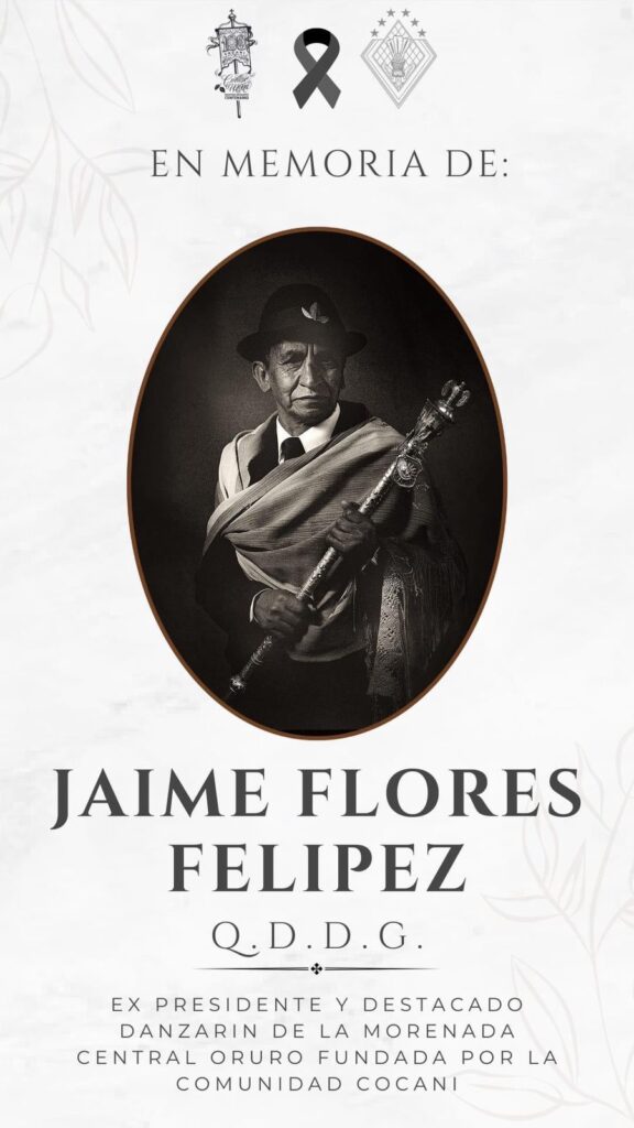 Muere Jaime Flores, personaje icónico del Carnaval de Oruro
