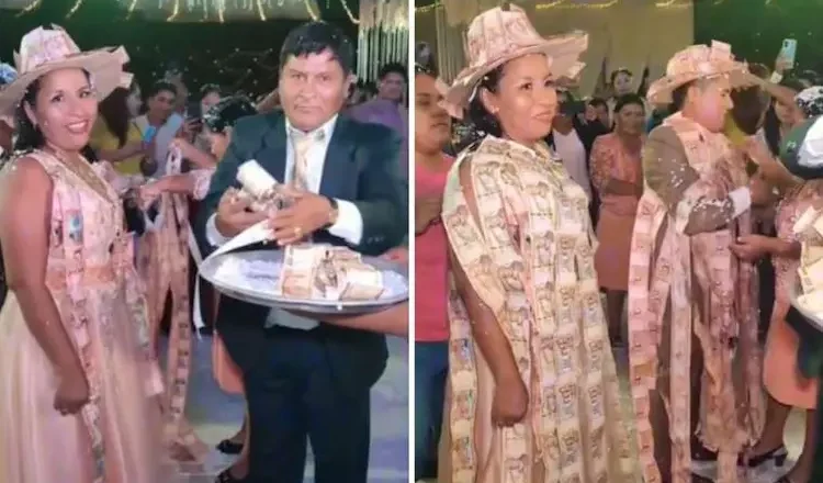 Santa Cruz: Novios reciben ropa confeccionada con billetes de 100 y 200 bolivianos como regalo de bodas